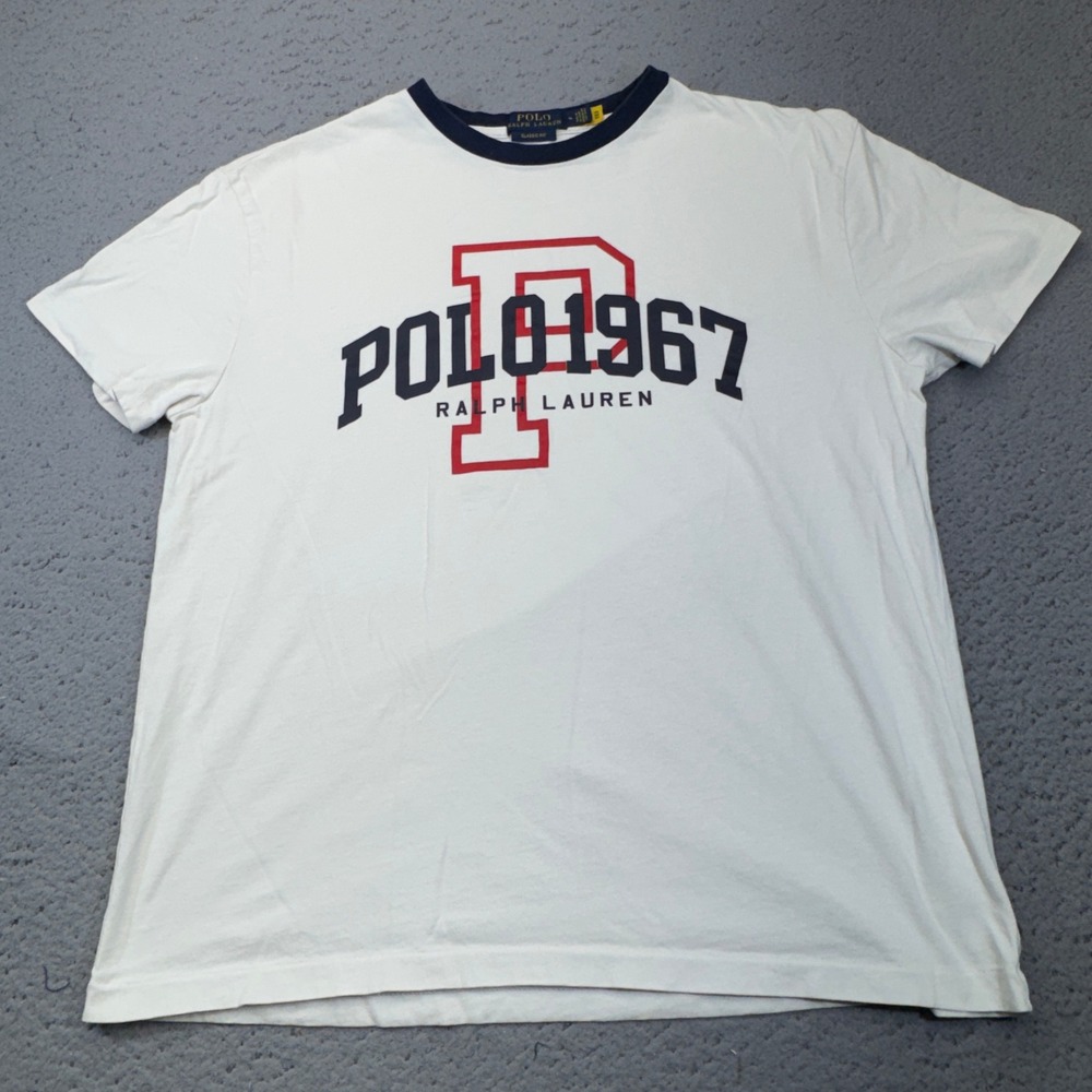 Polo Ralph Lauren Shirt Mens Medium White Polo 1967 Graphic Ringer Tee Jersey